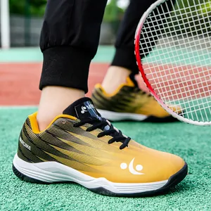 Men's yellow professional badminton shoes with non-slip soles for court training
