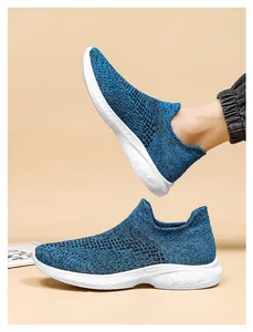 Close-up of breathable knit texture and lightweight sole of these walking shoes