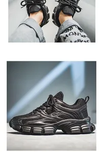 Detailansicht schwarzer Plateau-Chunky-Sneaker mit Multi-Material-Obermaterial aus Mesh