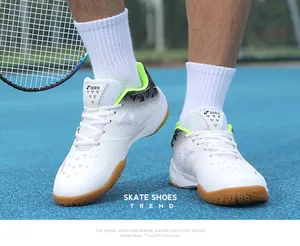 On-court side view of breathable professional badminton shoes with non-slip gum sole