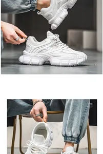 Detailansicht weißer Chunky Sneaker mit Lederbesatz und gewellter Plateausohle