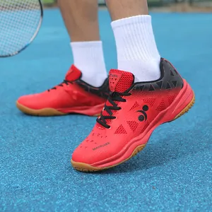 Red professional badminton shoes with non-slip gum rubber sole for indoor sports