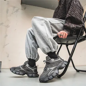Dunkelgraue Chunky Daddy Sneaker mit Mesh-Einsätzen und dicker Plateausohle für Herren