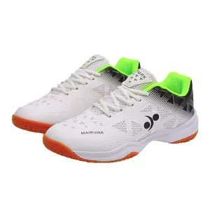 Lightweight breathable badminton shoes in white and orange for professional indoor training