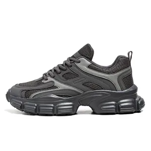 Retro dunkelgraue Chunky Sneaker für Herren und Damen mit atmungsaktivem Mesh und dicker Sohle