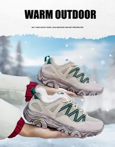 Detail of winter outdoor shoe showing thick white plush lining and warm mesh material