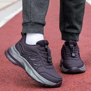 Waterbestendige Synthetisch Leren Sportieve Casual Schoenen Dikke Zool Snelvetersluiting Sneakers Voor Heren Dames Ouderen