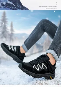 Detail of winter hiking boots with dense plush lining and non-slip sole for snow sports