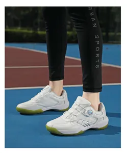 Detail of white athletic shoes with swivel buckle lace system and translucent green sole