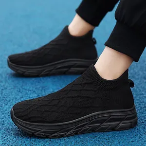 Baskets chaussettes noires en maille pour couples style décontracté avec semelles épaisses