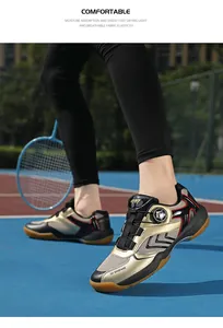 Close-up of indoor court sports shoes with convenient rotary buckle lacing and gum sole
