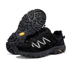 Detail view of winter outdoor shoes with warm fleece lining and non-slip rubber sole