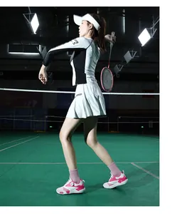Women's professional breathable badminton suit with white skirt and matching sports shoes