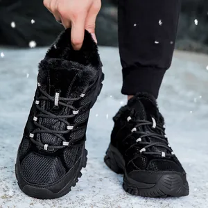 Chaussures de randonnée noires pour hommes avec doublure peluche chaude et antiglisse