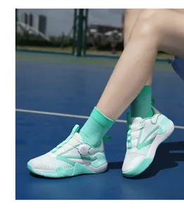 Detail of professional sports shoes with breathable mesh and rotating knob lacing system
