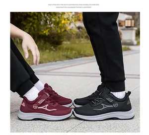 Outdoor street view of lightweight walking shoes with breathable mesh and velcro straps
