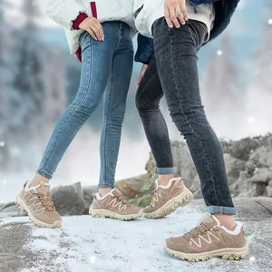 Winter outdoor hiking boots with warm fur lining and non-slip rubber soles for couples