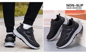 Detail showing non-slip thick white sole and breathable mesh upper of walking shoes