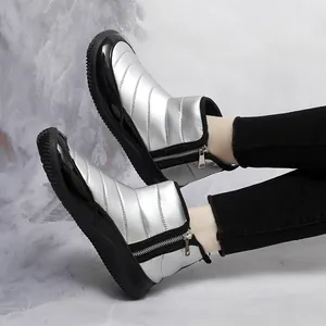 Winter Outdoor Snow Boots Unisex Warm Quilted Short Boots Thickened Plush Lining Water Resistant Non-Slip Rubber Sole Shoes