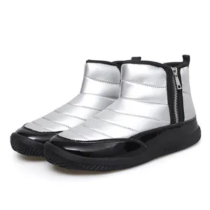 Winter outdoor snow boots in silver metallic with thick warm lining and non-slip sole