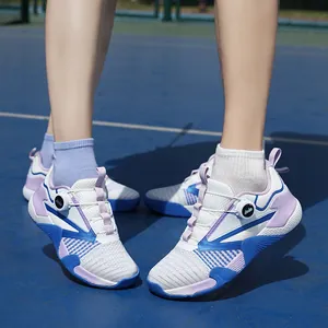 Breathable mesh table tennis sports shoes with mechanical knob laces and cushioned sole