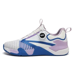 White breathable table tennis shoes with blue accents and rotary knob lacing system