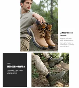 Close-up of tactical hiking boots in khaki and army green with anti-slip rubber outsoles