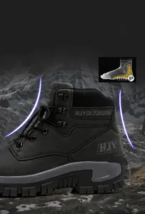 Detailed view of mid-top hiking boots featuring durable non-slip soles and ankle support