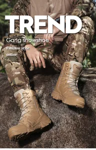 Detailed close-up of high-top tactical boots featuring side zipper and sand color finish