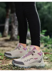 Outdoor mid-top hiking boots featuring purple breathable mesh and non-slip rubber soles