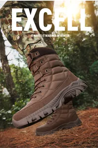 Men's high-top brown tactical hiking boots with warm lining and durable rubber outsole