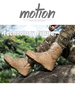 Outdoor tactical boots featuring side zipper and high-top durable leather mesh design