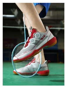 Détails de chaussures de badminton gris argenté avec double molette et mesh respirant