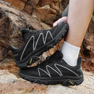 Durable black outdoor hiking shoes for men and women with reflective stripes and anti-slip sole