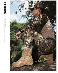 Detail of desert tan high-top tactical boots featuring AS33 logo and anti-slip sole