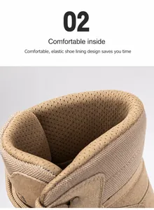 Detail of the elastic shoe collar and breathable mesh lining of the desert tactical boot