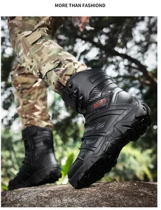 Macro detail of high-top tactical hiking boots A533 with rugged anti-slip rubber soles