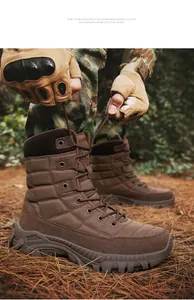 Men's brown high-top tactical boots featuring durable leather and anti-slip rubber outsoles