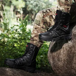 Men's High Top Tactical Boots Outdoor Hiking Training Shoes Suede Leather Breathable Anti-slip Rugged Military Combat Boots