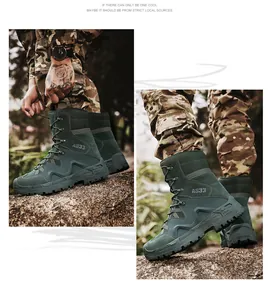 Close-up of AS33 army green tactical boots on rocky terrain for outdoor hiking use