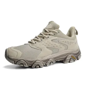 Chaussures de randonnée kaki avec mesh respirant et semelle en caoutchouc antidérapante