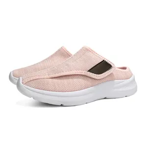 Scarpe da camminata in mesh rosa traspirante per donna con cinturino in velcro e suola