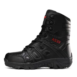 High-top tactical outdoor hiking boots in black with AS33 marking and durable rubber sole