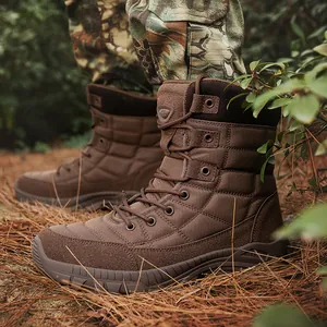 Men's brown high-top tactical hiking boots in suede leather with non-slip rubber soles