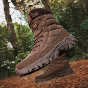 Brown high-top outdoor tactical hiking boots for men with anti-slip rubber thick soles