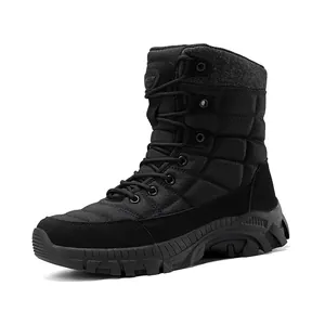 Men's high-top outdoor hiking combat boots in black with waterproof quilted upper