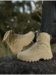 Detail of khaki tactical boots featuring breathable mesh, A533 marking and anti-slip soles