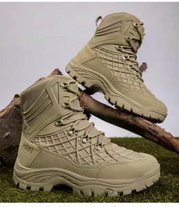 Close-up of tactical desert boots featuring durable suede mesh and rugged rubber outsole