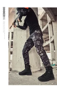 Tactical outfit with camo pants, high-top combat boots and long sleeve outdoor gear