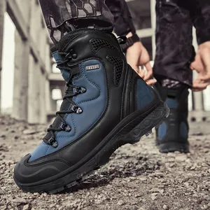 Stivali tattici multiterreno in pelle nero-blu con suola in gomma antiscivolo robusta